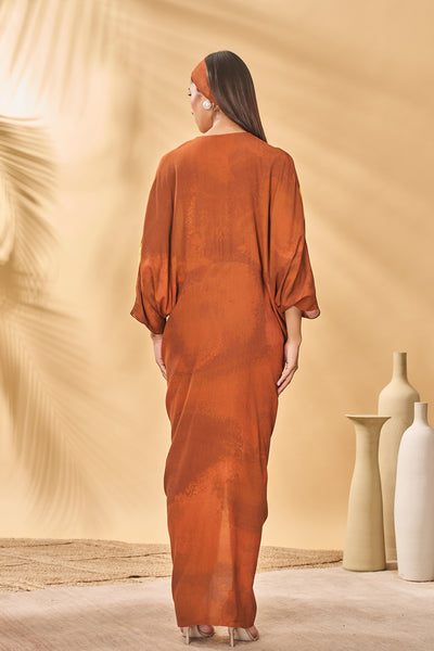 Masaba Brown Feathered Cinched Kaftan indian designer wear online shopping melange singapore
