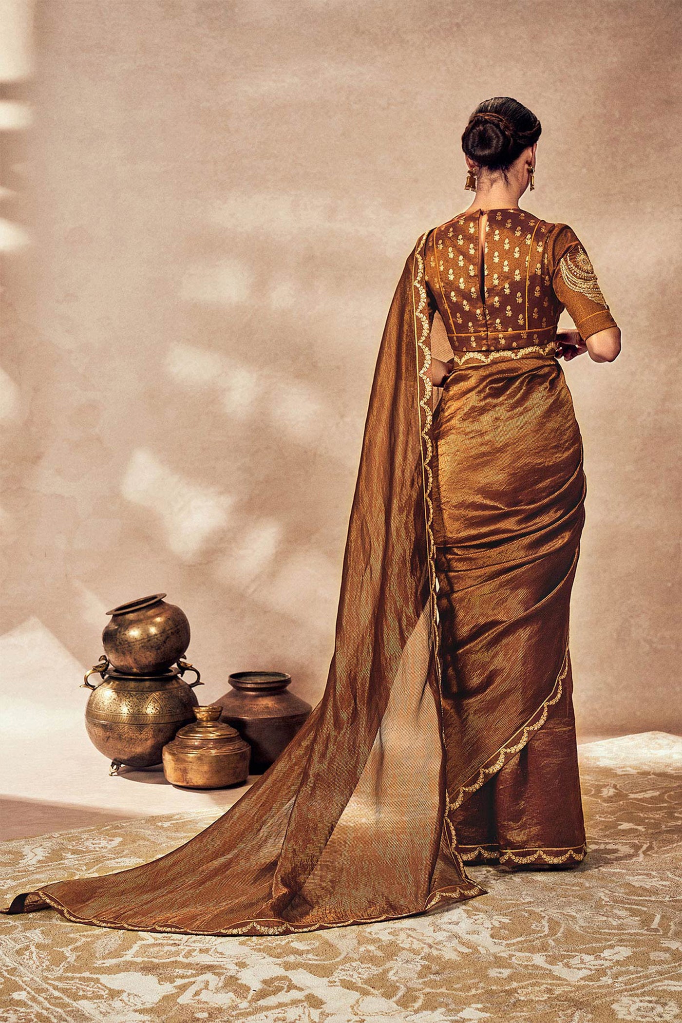 Masaba Brown Madakal Tissue Saree indian designer wear online shopping melange singapore