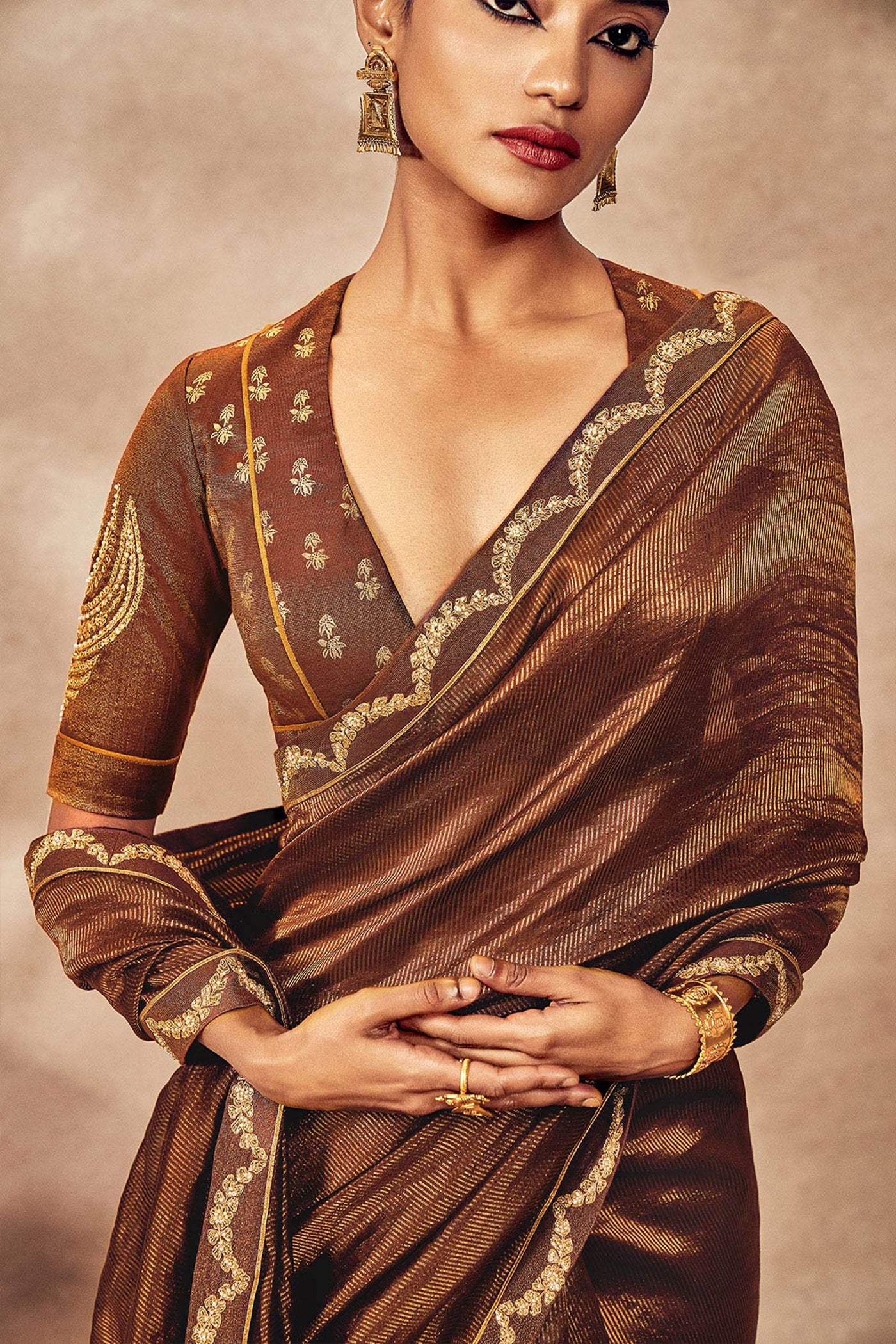 Masaba Brown Madakal Tissue Saree indian designer wear online shopping melange singapore