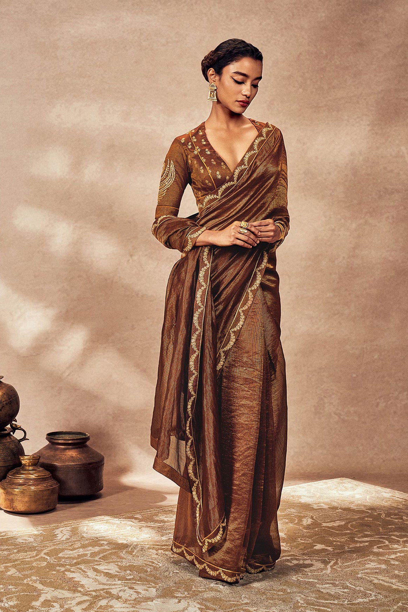 Masaba Brown Madakal Tissue Saree indian designer wear online shopping melange singapore