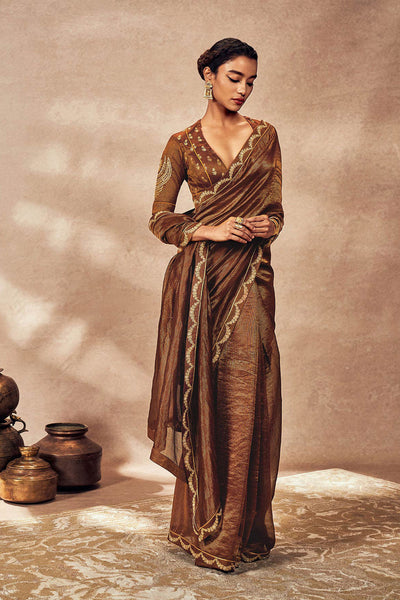 Masaba Brown Madakal Tissue Saree indian designer wear online shopping melange singapore