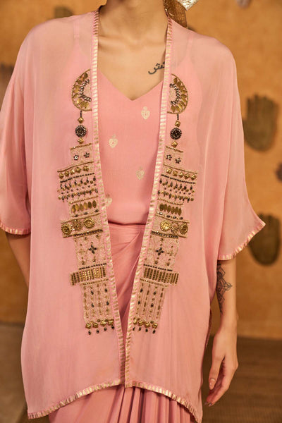 Masaba Champagne Heartbeat Draped Cape Set indian designer wear online shopping melange singapore 
