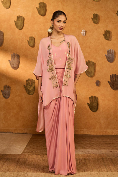 Masaba Champagne Heartbeat Draped Cape Set indian designer wear online shopping melange singapore 
