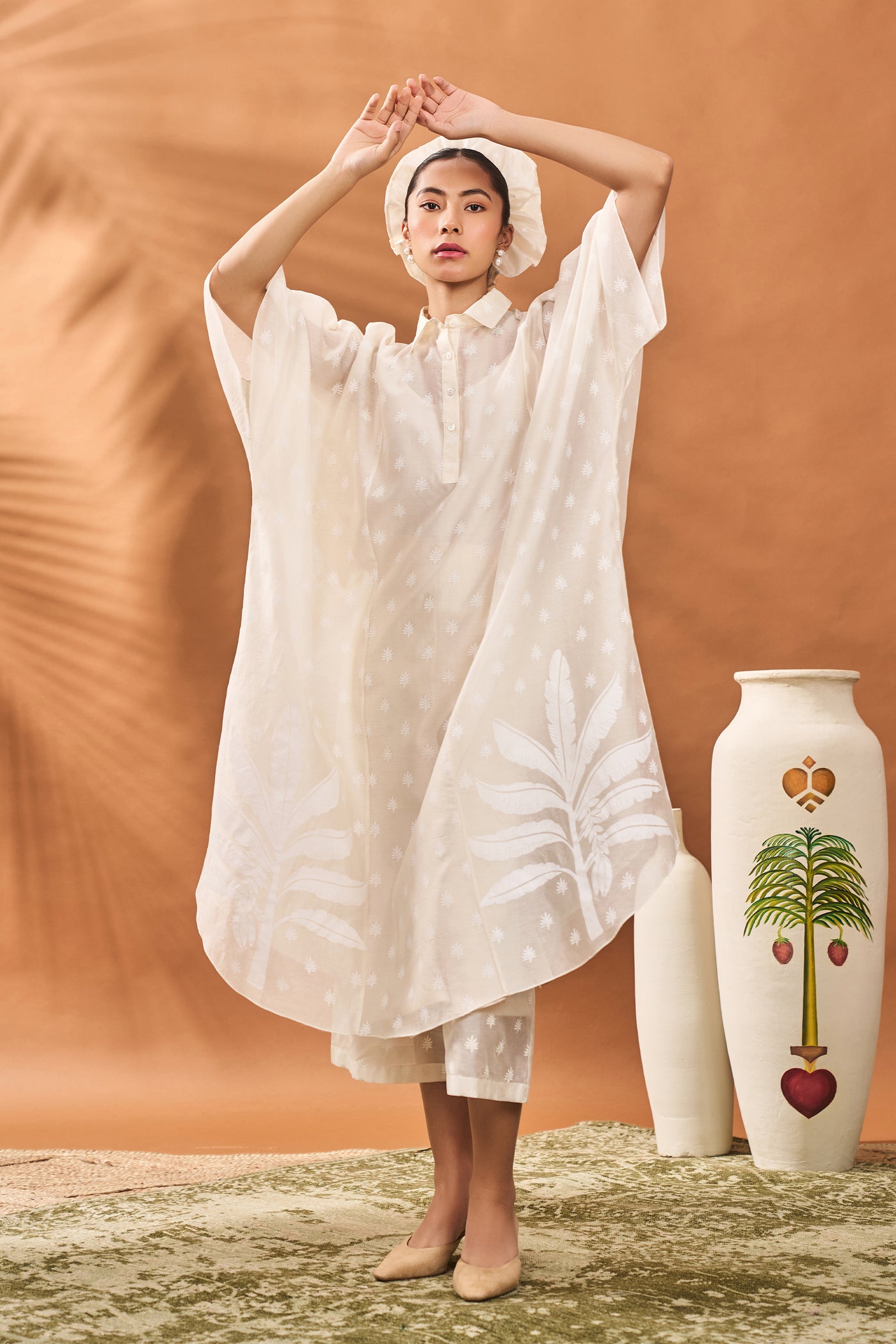 Masaba Chanderi Trellis Palm Kaftan Set indian designer wear online shopping melange singapore