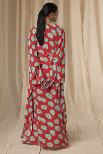 Masaba Daphne Mid Size Red Crazy Daisy Kaftan Dress with Belt indian designer wear online shopping melange singapore