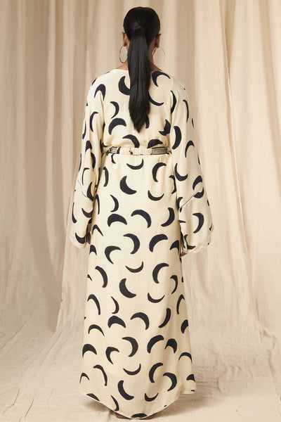 Masaba Daphne Ivory Mooncrest Cinched Kaftan Dress With Belt indian designer wear online shopping melange singapore