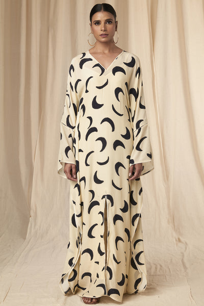 Masaba Daphne Ivory Mooncrest Cinched Kaftan Dress With Belt indian designer wear online shopping melange singapore