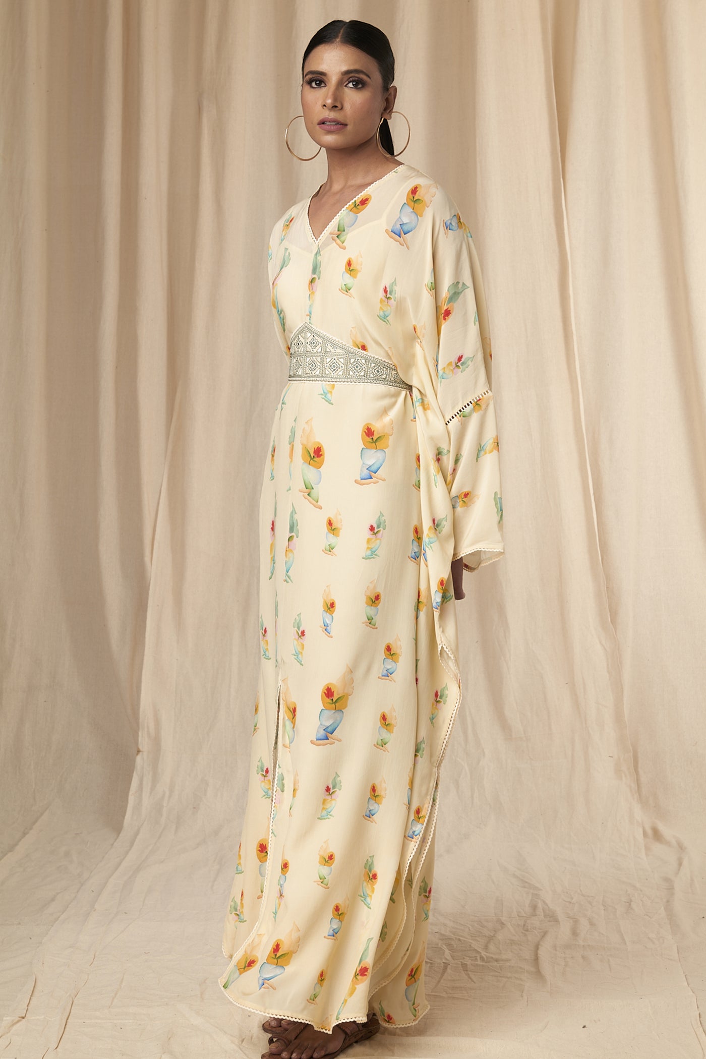 Masaba Daphne Ivory Rock N Roll Kaftan Dress with Belt indian designer wear online shopping melange singapore