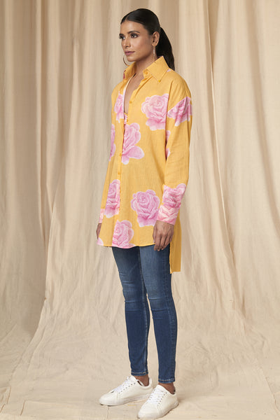 Masaba Emily Sunshine Yellow Rosy Shirt indian designer wear online shopping melange singapore