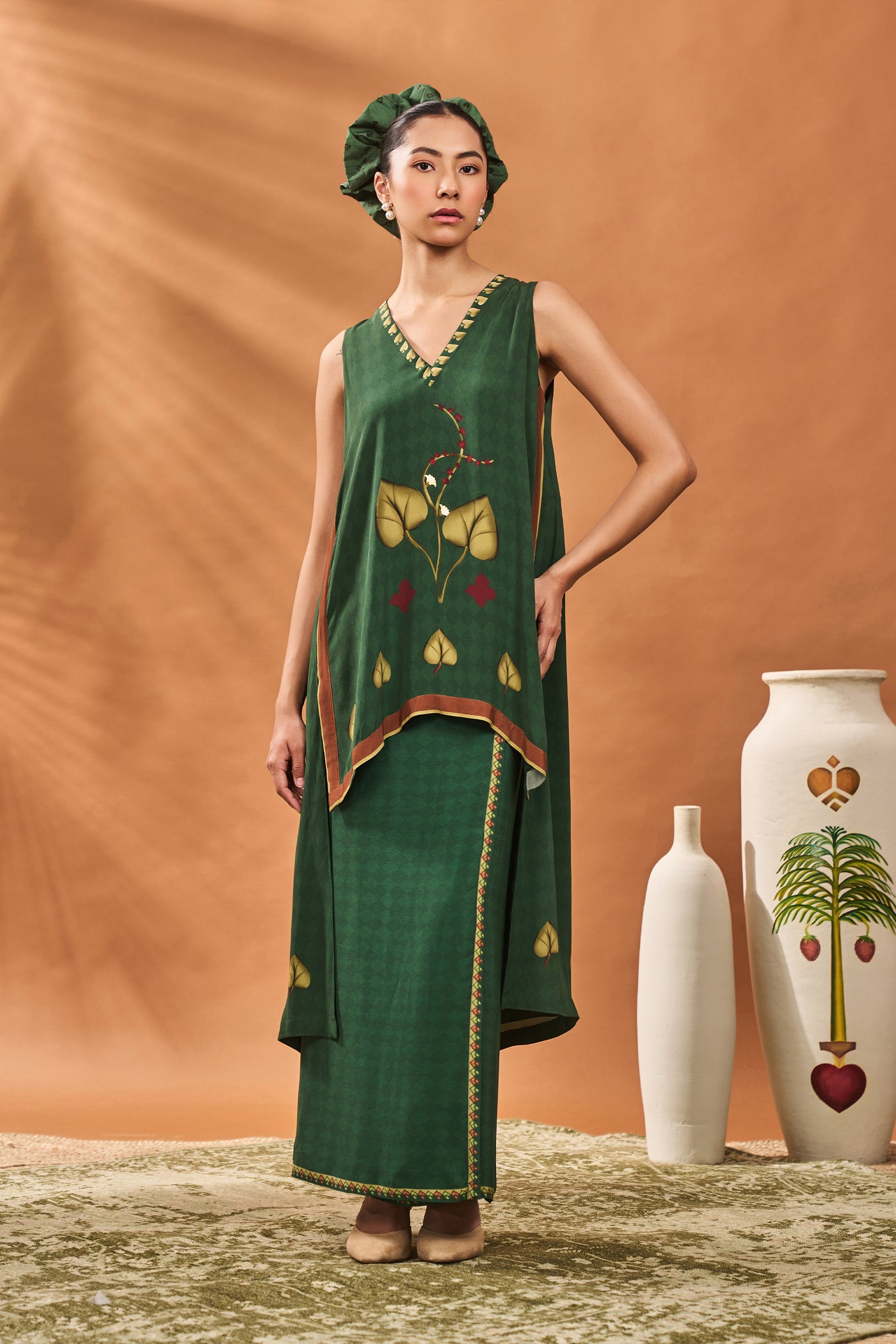 Masaba Green Clover Checks Fusion Set indian designer wear online shopping melange singapore