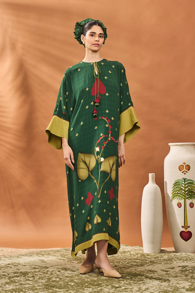 Masaba Green Clover Checks Kaftan indian designer wear online shopping melange singapore