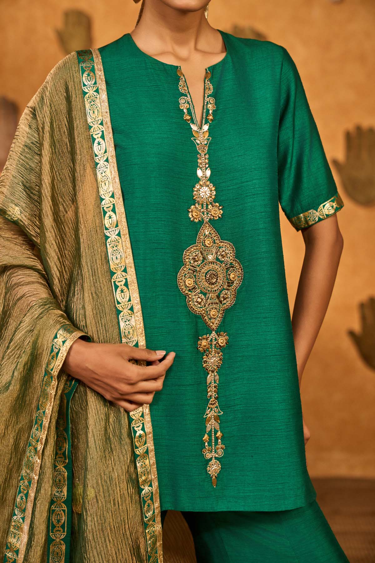 Masaba Green Gilded Sharara Set indian designer wear online shopping melange singapore 
