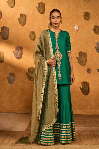 Masaba Green Gilded Sharara Set indian designer wear online shopping melange singapore 
