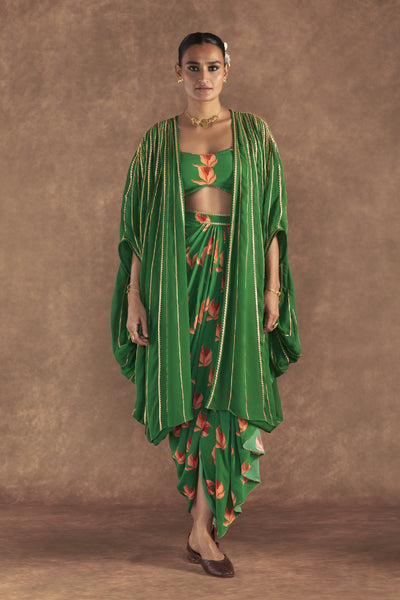 Masaba Green Nectar Cup Drape Skirt  Set Indian designer wear online shopping melange singapore