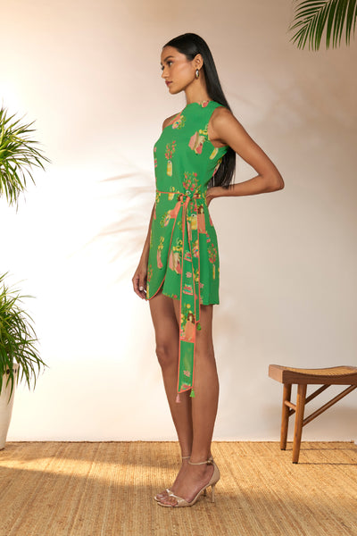 Masaba Green Tangy Tango Mini Wrap Dress indian designer wear online shopping melange singapore