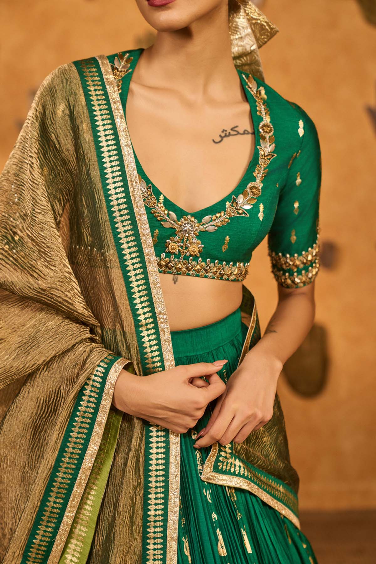 Masaba Green Totem Line Lehenga  Set indian designer wear online shopping melange singapore 