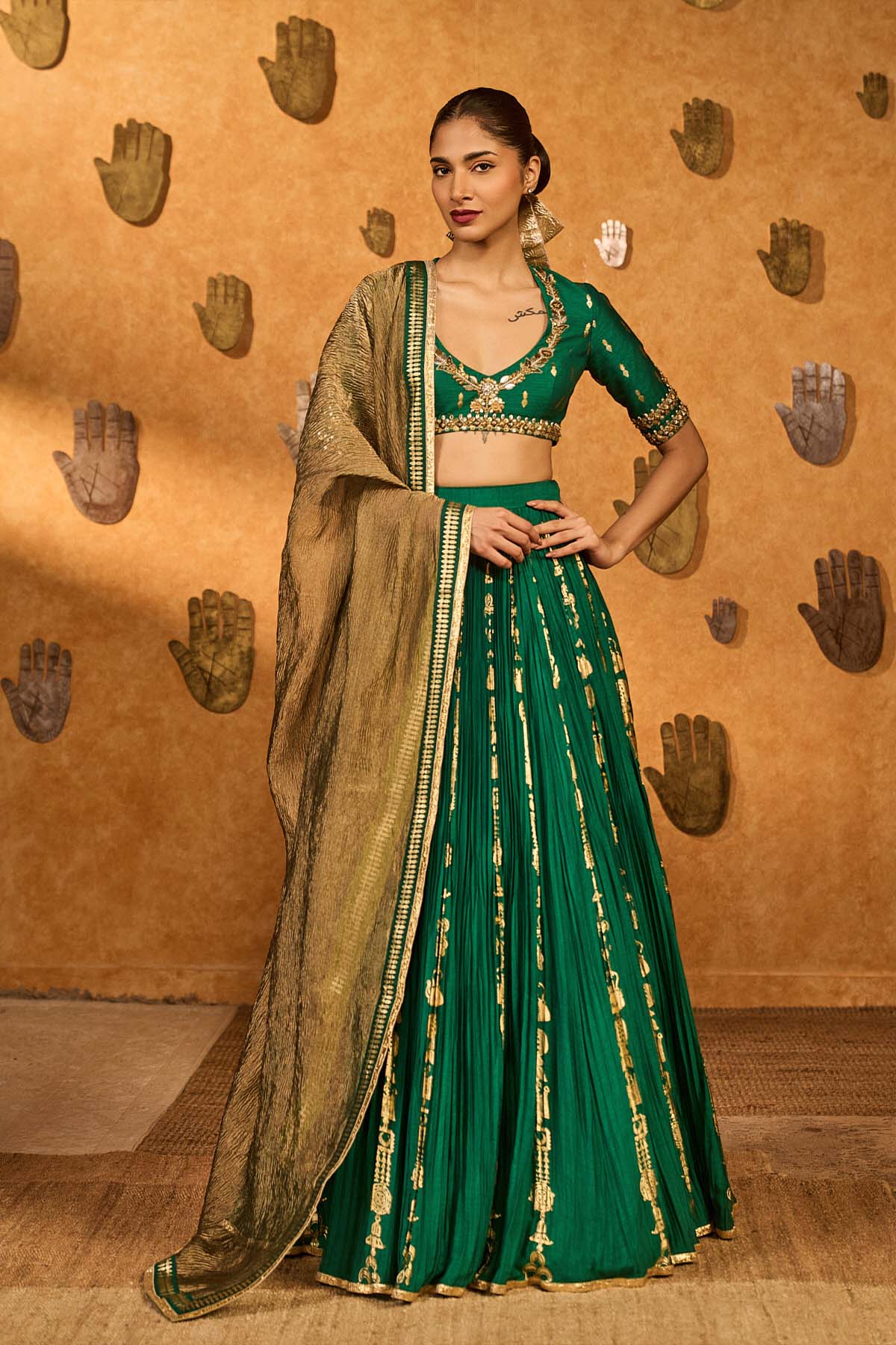 Masaba Green Totem Line Lehenga  Set indian designer wear online shopping melange singapore 