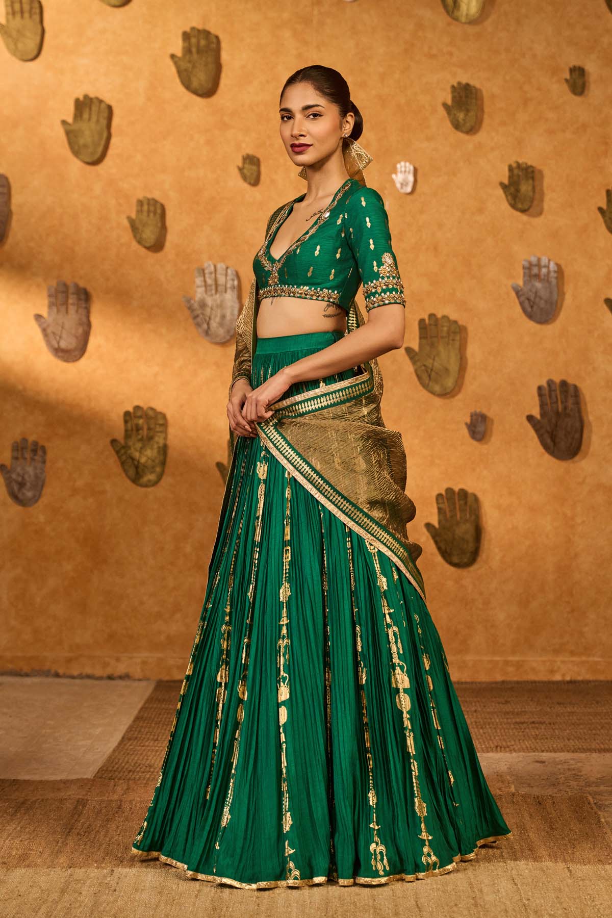 Masaba Green Totem Line Lehenga  Set indian designer wear online shopping melange singapore 