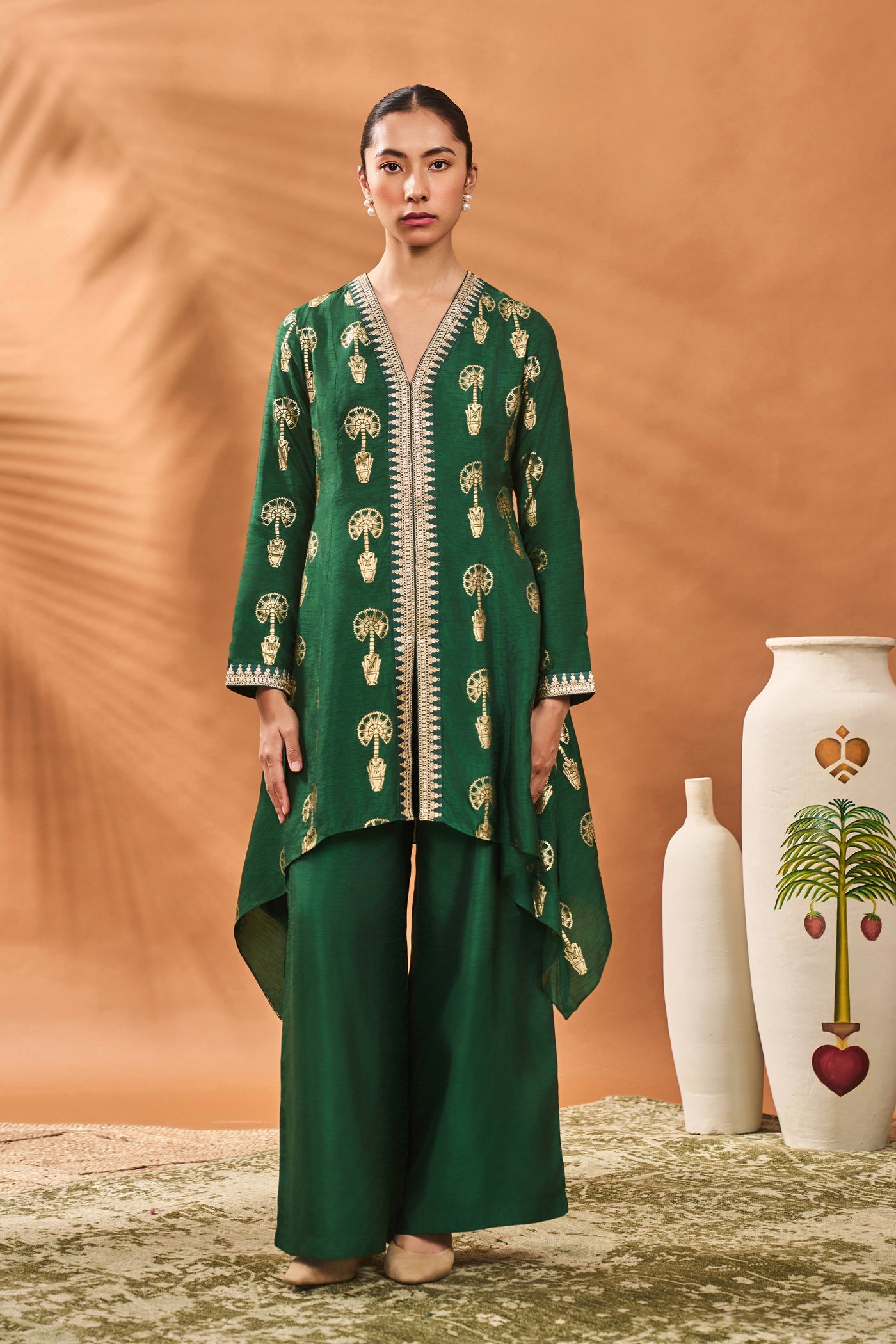 Masaba Green Traveller's Palm Tunic Set indian designer wear online shopping melange singapore