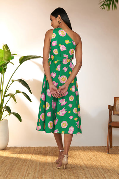 Masaba Green And Pink Special Cutting One Shoulder Dress  indian designer wear online shopping melange singapore