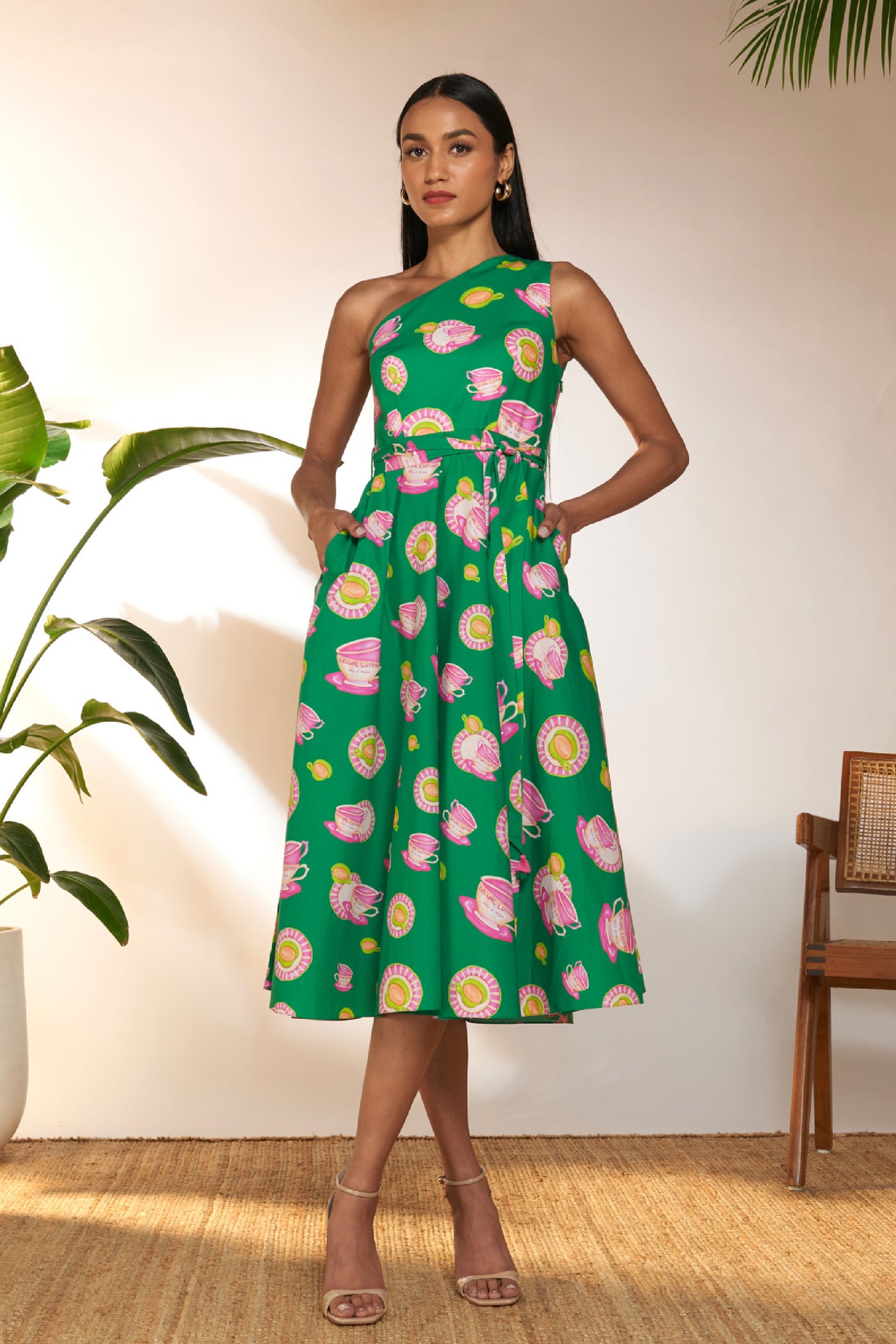 Masaba Green And Pink Special Cutting One Shoulder Dress  indian designer wear online shopping melange singapore