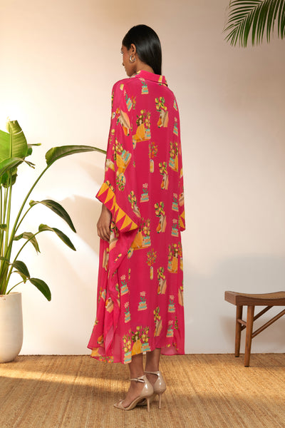 Masaba Hot Pink Tangy Tango Collar Kaftan indian designer wear online shopping melange singapore