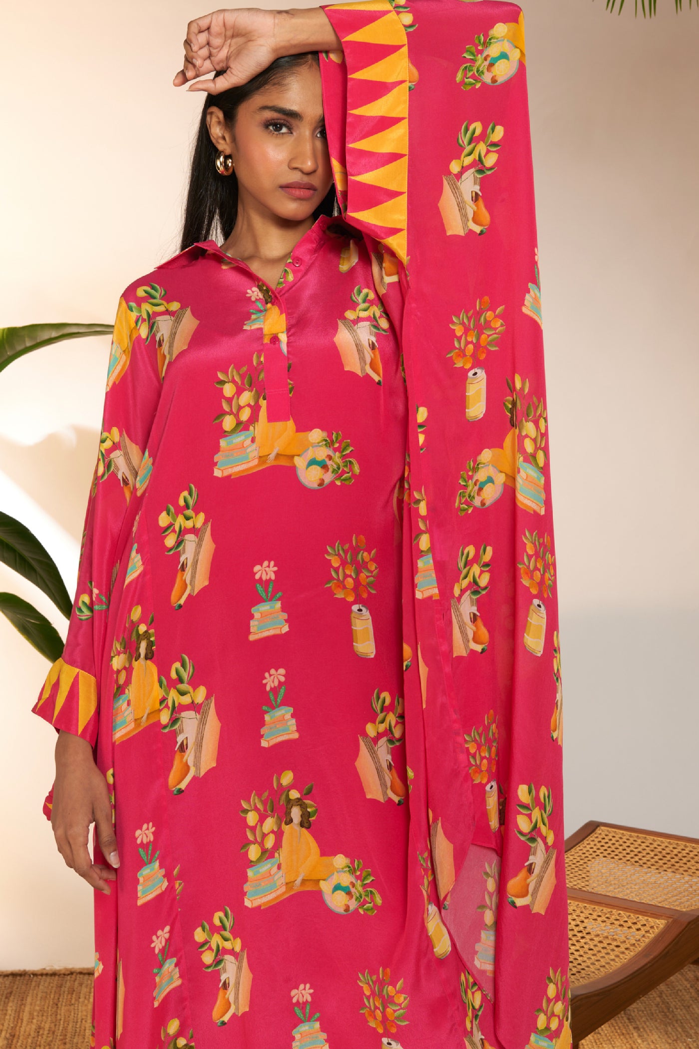 Masaba Hot Pink Tangy Tango Collar Kaftan indian designer wear online shopping melange singapore