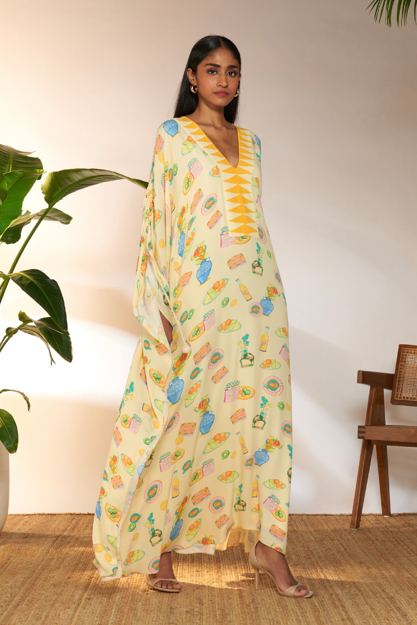 Masaba Ivory Everyday Things Ruched Kaftan indian designer wear online shopping melange singapore