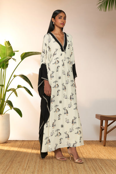 Masaba Ivory Jam And Toast Contrast Kaftan indian designer wear online shopping melange singapore