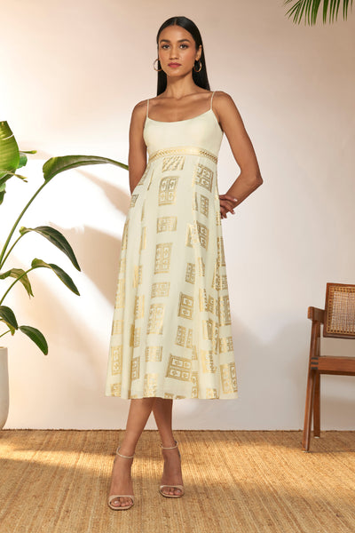 Masaba Ivory Open Door Foil Backless Dress indian designer wear online shopping melange singapore