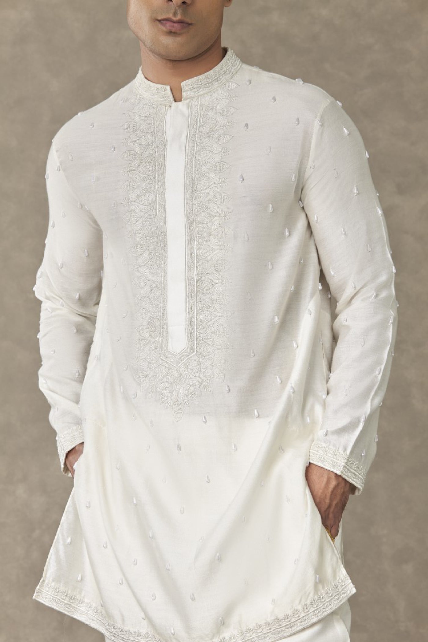 Masaba Menswear Ivory Pearl Kurta Set Indian designer wear online shopping melange singapore
