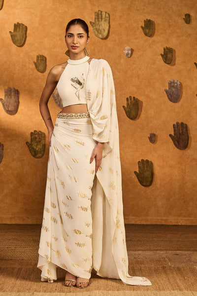Masaba Ivory Soft Lantern Sticthed Saree indian designer wear online shopping melange singapore 