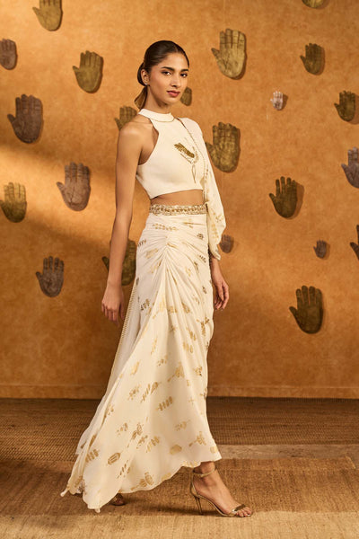Masaba Ivory Soft Lantern Sticthed Saree indian designer wear online shopping melange singapore 