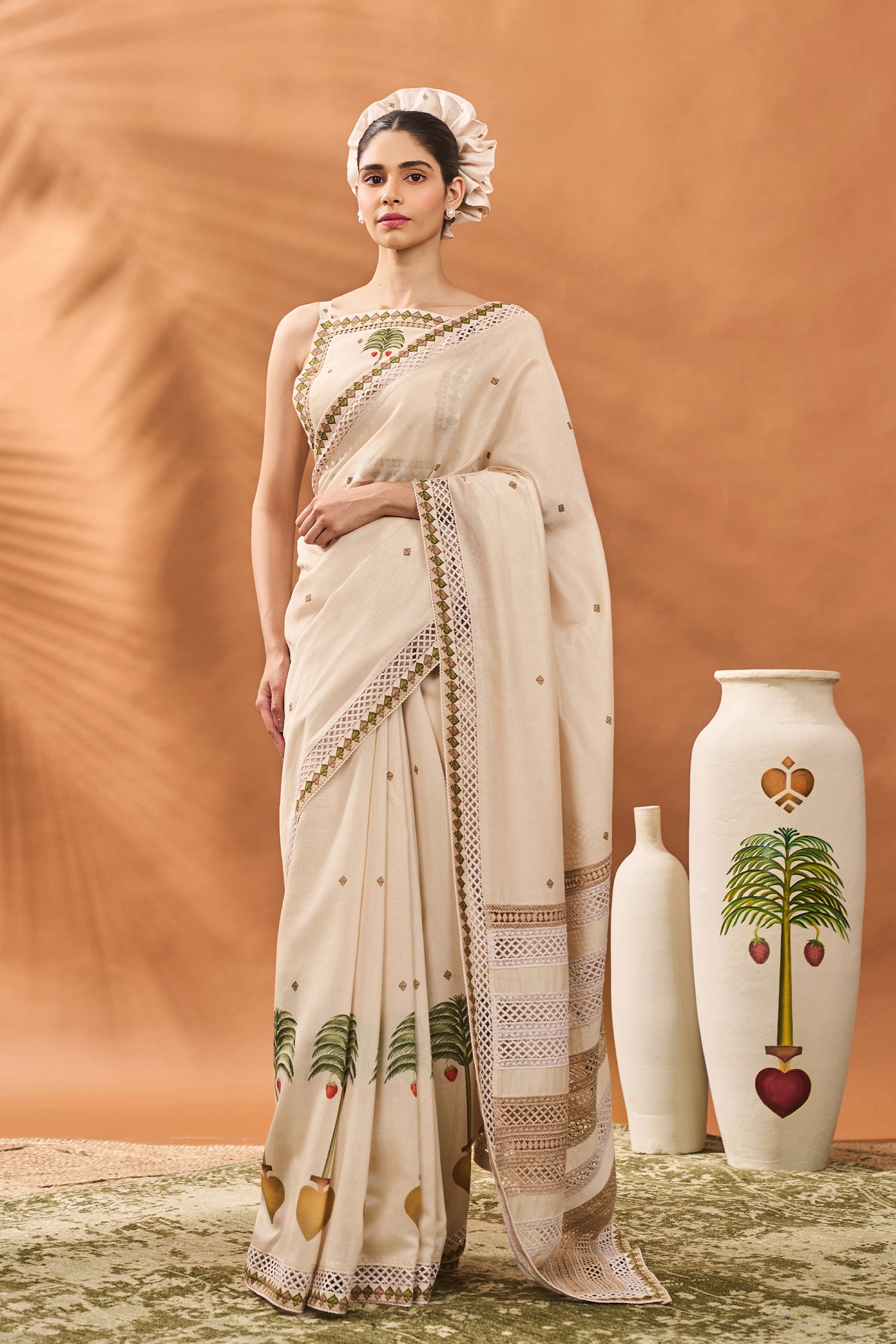 Masaba Ivory Tree Of Hearts Saree indian designer wear online shopping melange singapore
