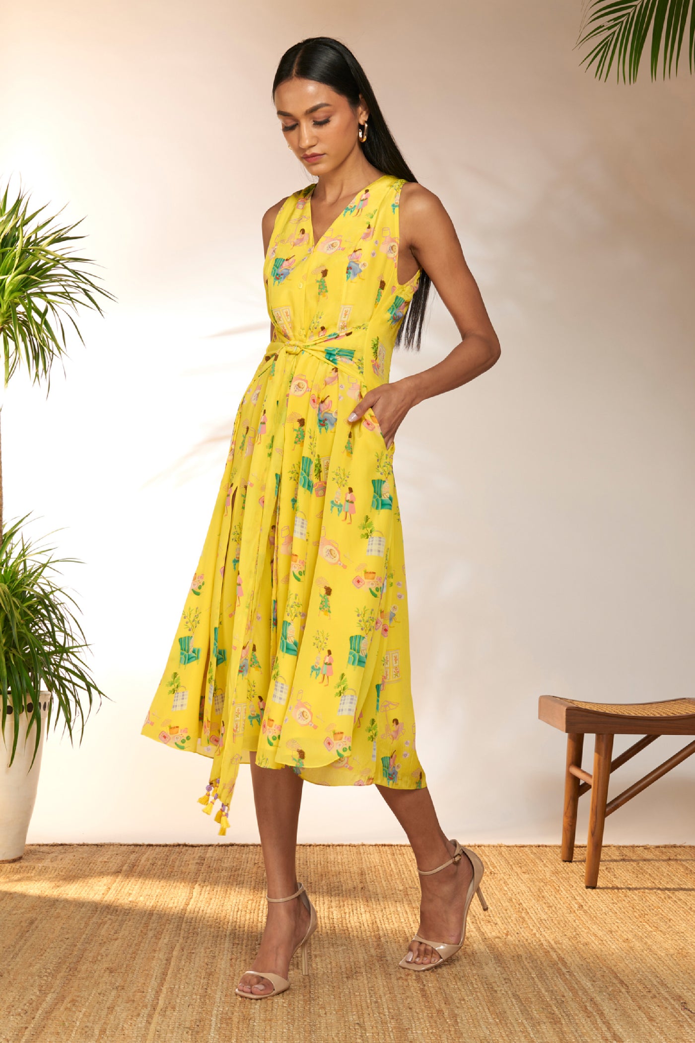 Masaba Lemon Yellow Jam And Toast Midi Dress  indian designer wear online shopping melange singapore