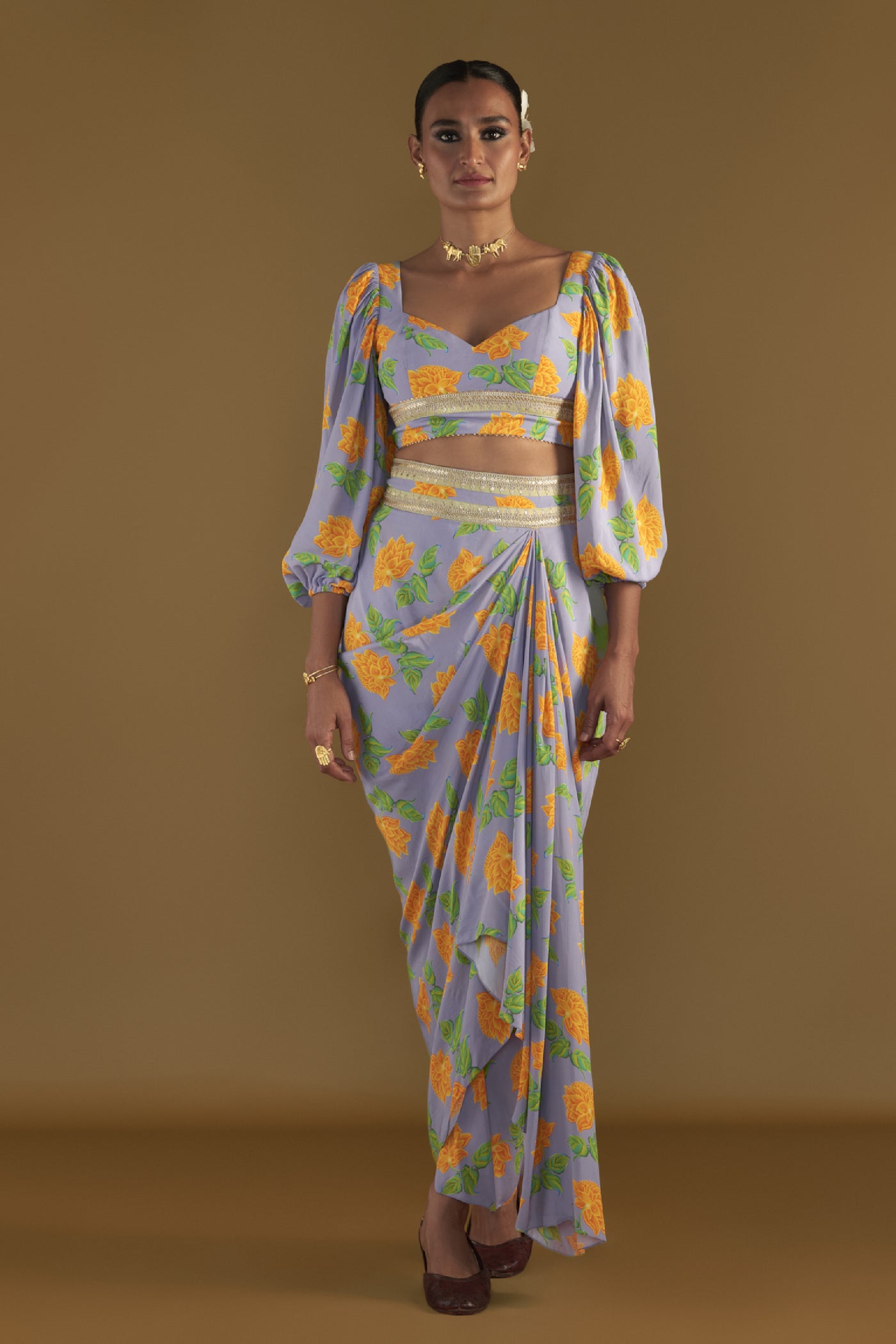 Masaba Lilac Grace Drape Skirt Set Indian designer wear online shopping melange singapore