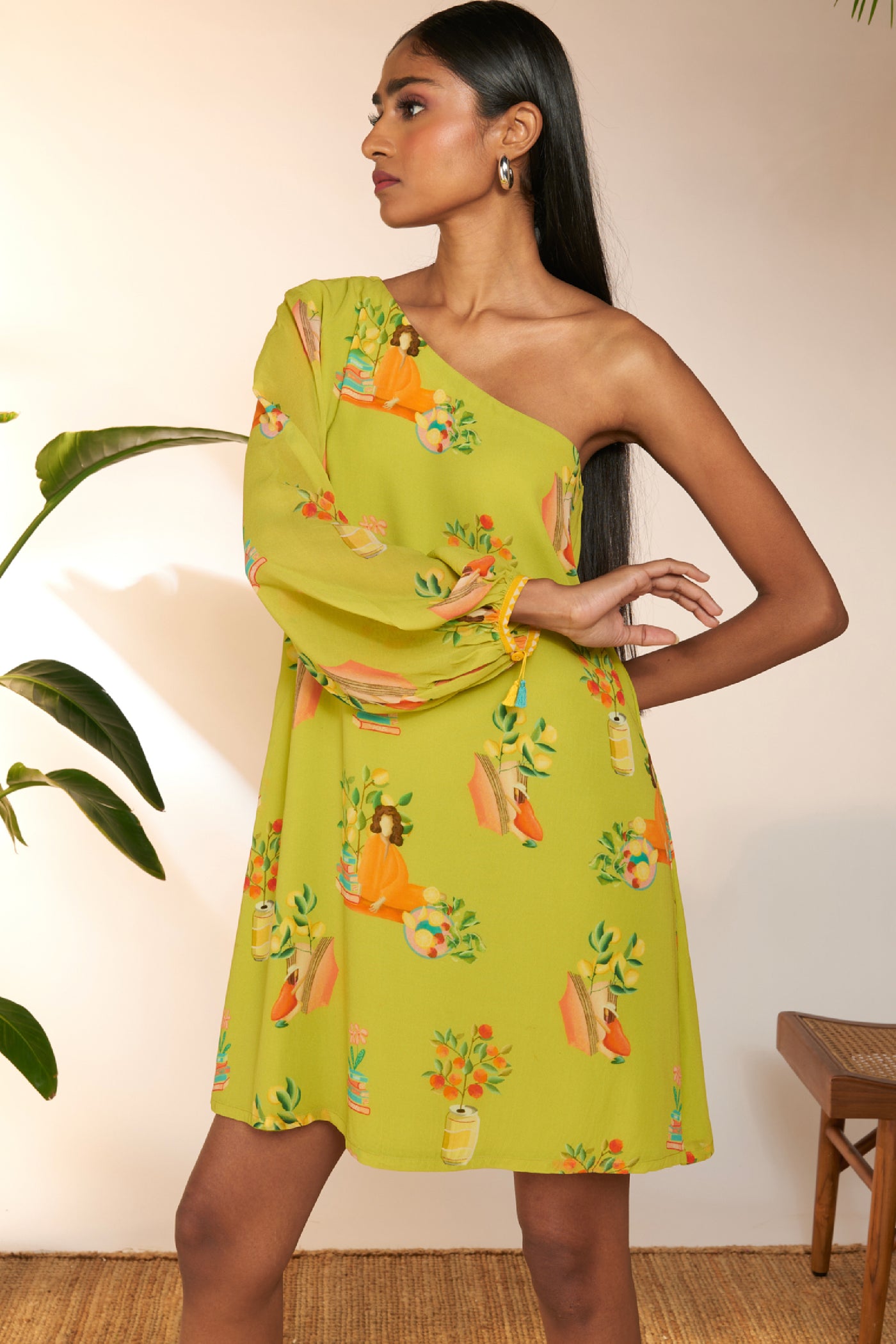 Masaba Lime Tangy Tango One Shoulder Mini Dress indian designer wear online shopping melange singapore