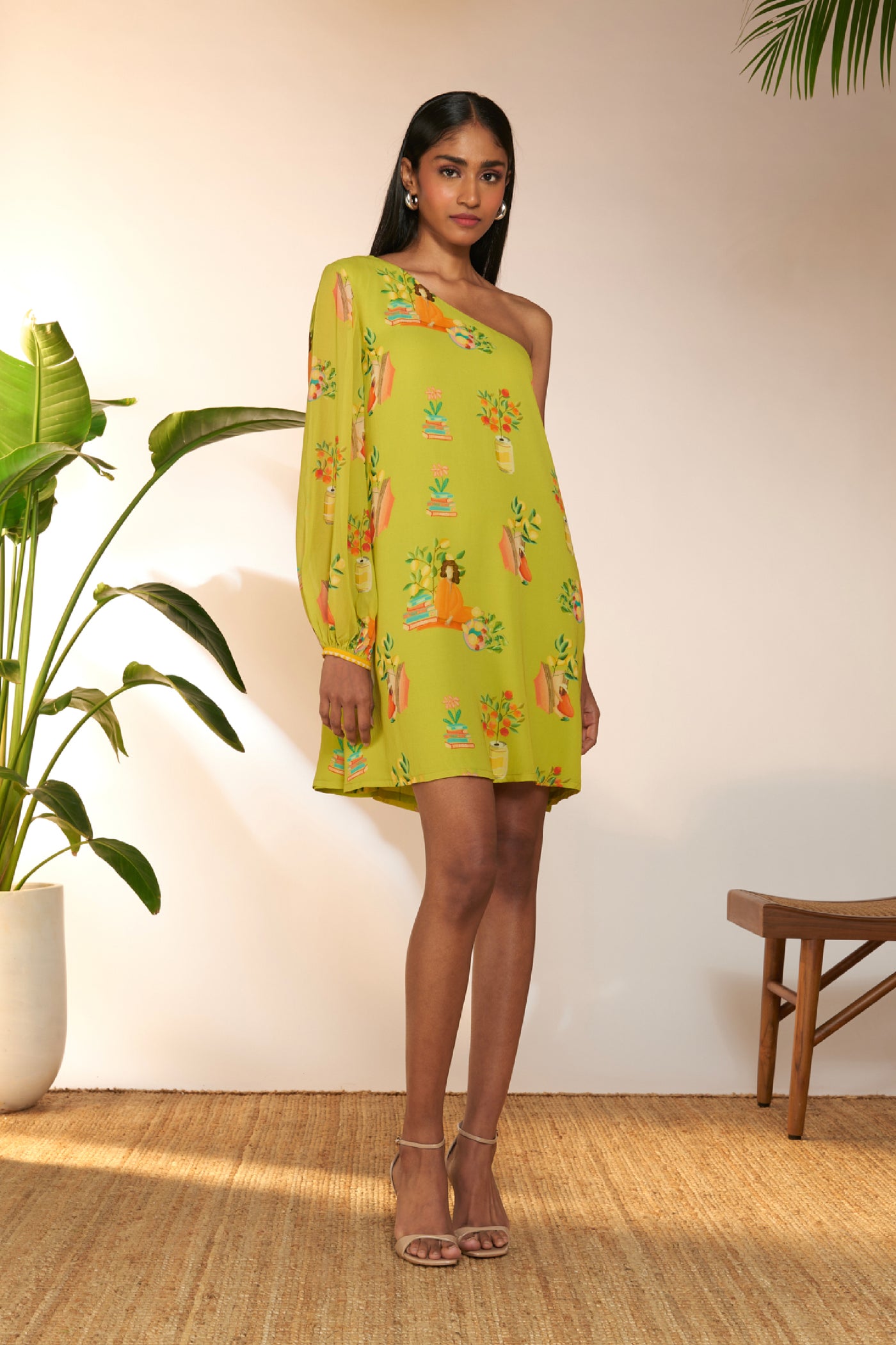 Masaba Lime Tangy Tango One Shoulder Mini Dress indian designer wear online shopping melange singapore