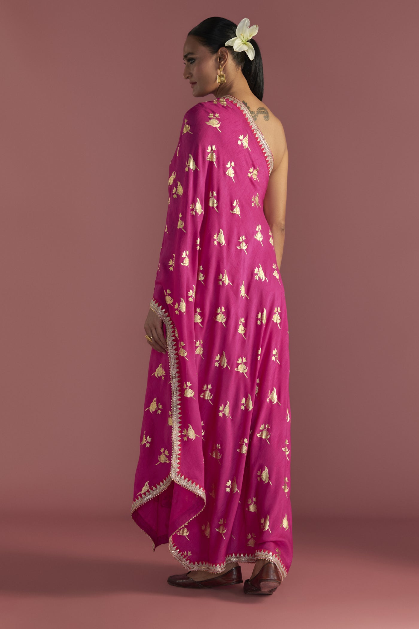 Masaba Magenta Irisbud One Shoulder Kaftan Indian designer wear online shopping melange singapore