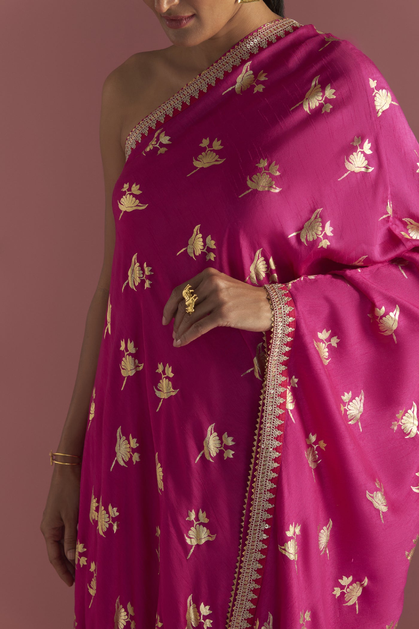 Masaba Magenta Irisbud One Shoulder Kaftan Indian designer wear online shopping melange singapore