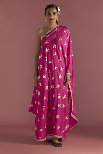 Masaba Magenta Irisbud One Shoulder Kaftan Indian designer wear online shopping melange singapore