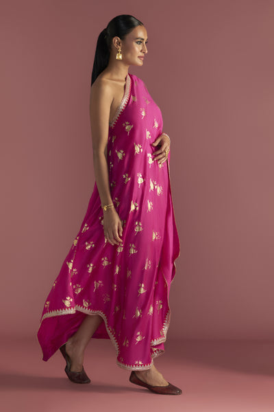 Masaba Magenta Irisbud One Shoulder Kaftan Indian designer wear online shopping melange singapore