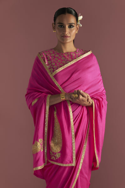 Masaba Magenta 'paan-patti' Saree Indian designer wear online shopping melange singapore
