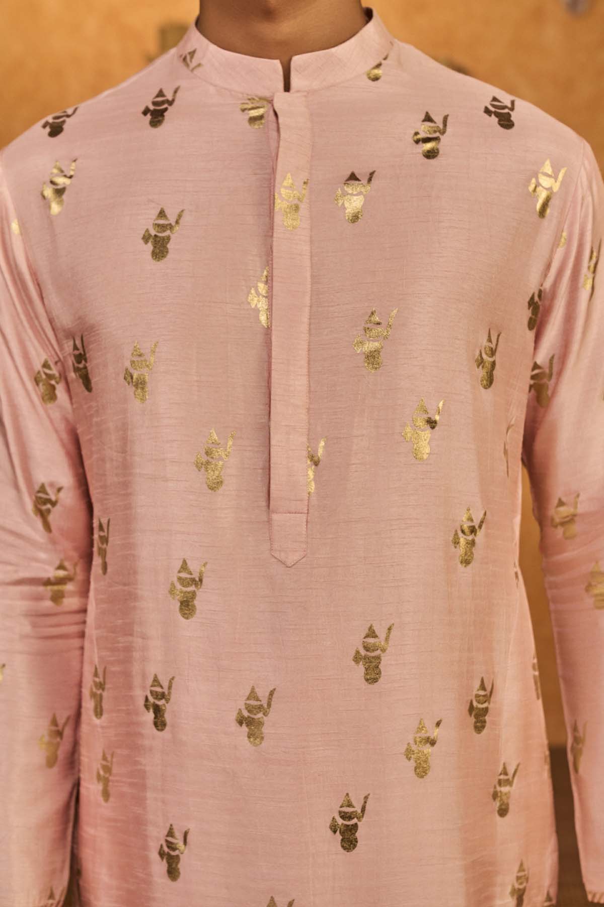 Masaba Menswear Baby Pink Whispering Leaf Kurta Set indian designer wear online shopping melange singapore 