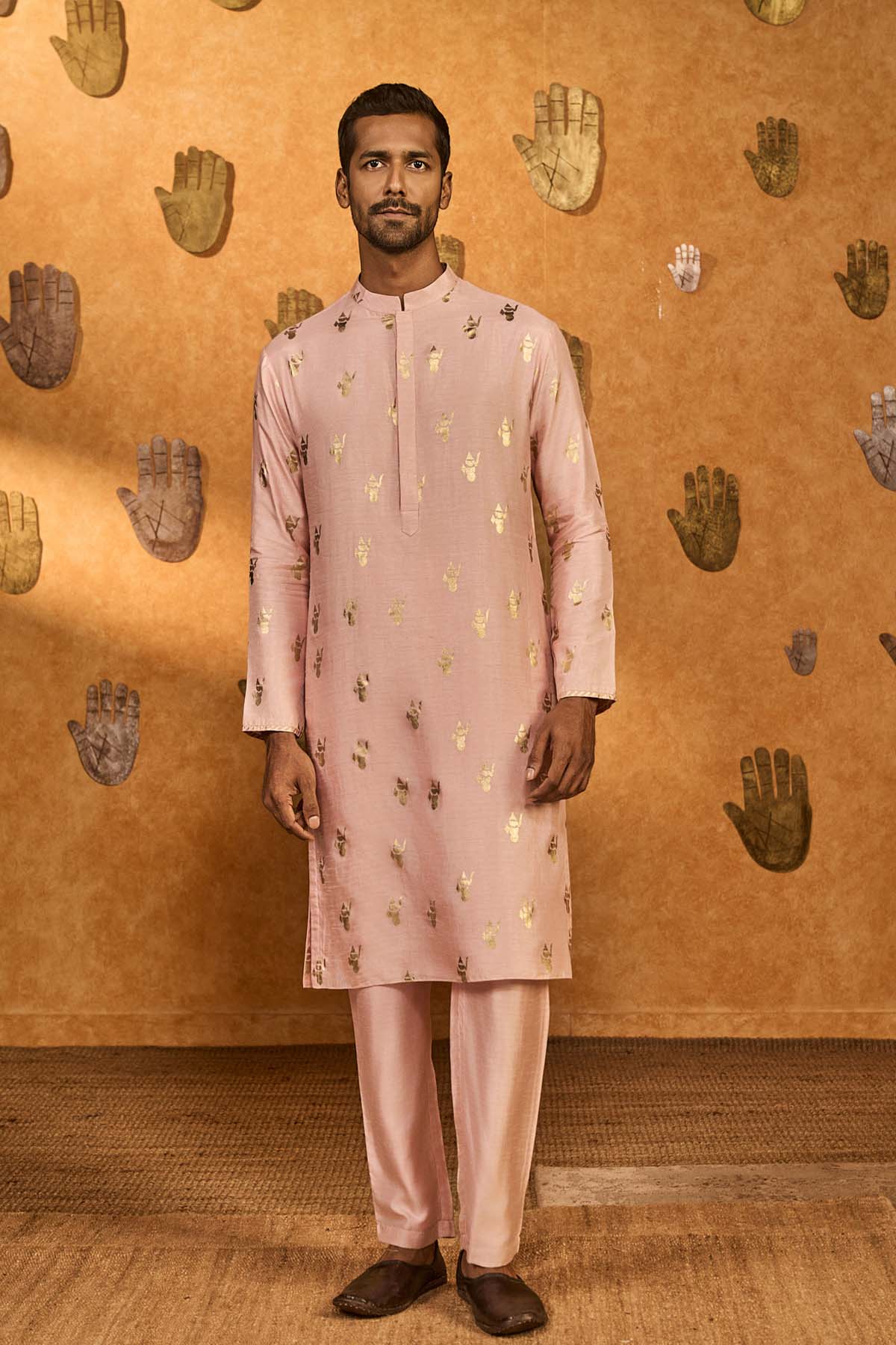 Masaba Menswear Baby Pink Whispering Leaf Kurta Set indian designer wear online shopping melange singapore 