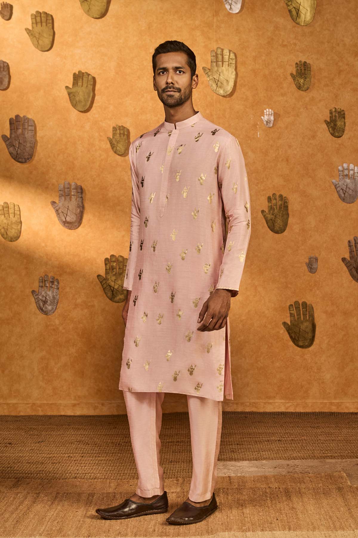 Masaba Menswear Baby Pink Whispering Leaf Kurta Set indian designer wear online shopping melange singapore 