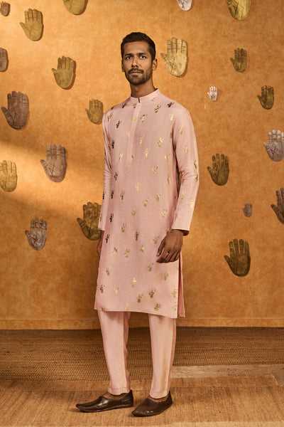 Masaba Menswear Baby Pink Whispering Leaf Kurta Set indian designer wear online shopping melange singapore 