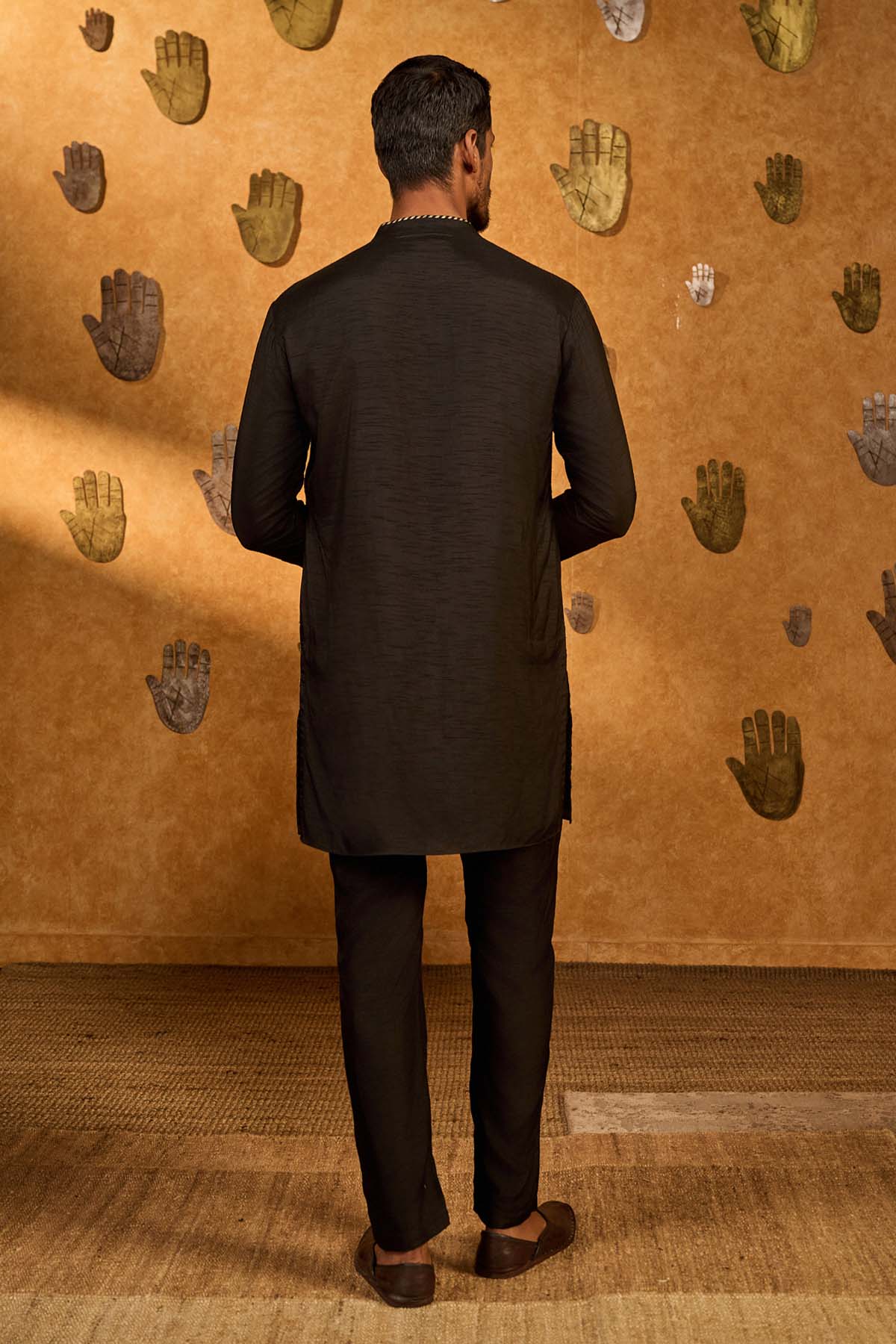 Masaba Menswear Black Crane Dawn Kurta Set indian designer wear online shopping melange singapore