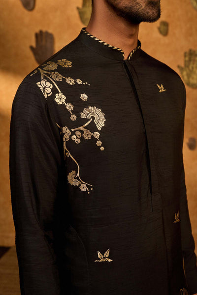 Masaba Menswear Black Crane Dawn Kurta Set indian designer wear online shopping melange singapore