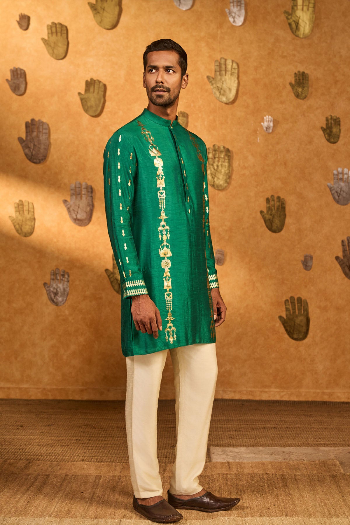 Masaba Menswear Green Totem Lines And Pot Kurta Set indian designer wear online shopping melange singapore 